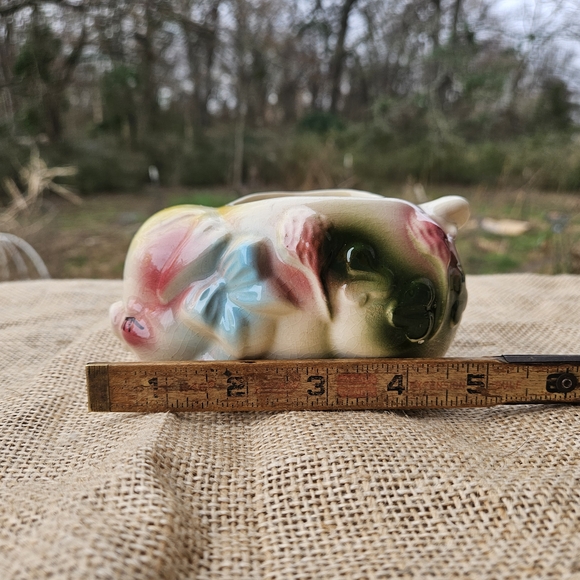 Floral Ceramic Pig Planter Old Vintage Shawnee or American Bisque Lucky Clover - Picture 14 of 14